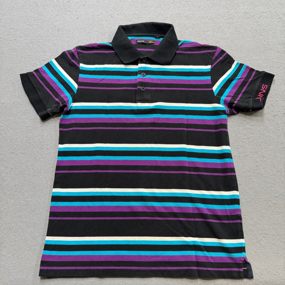 Jack & Jones Polo Shirt Men's Small Multicolor Striped Athletic Short Sleeve Y2K